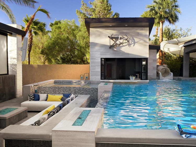 piscine de jardin de luxe bain à remous-coin-salon-toboggan